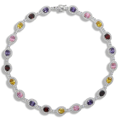 New Iced Out Bling Hip Hop Oval CZ Paved Sparking Colorful Stone Necklace Tennis Rainbow Zircon Choker Women Jewelry