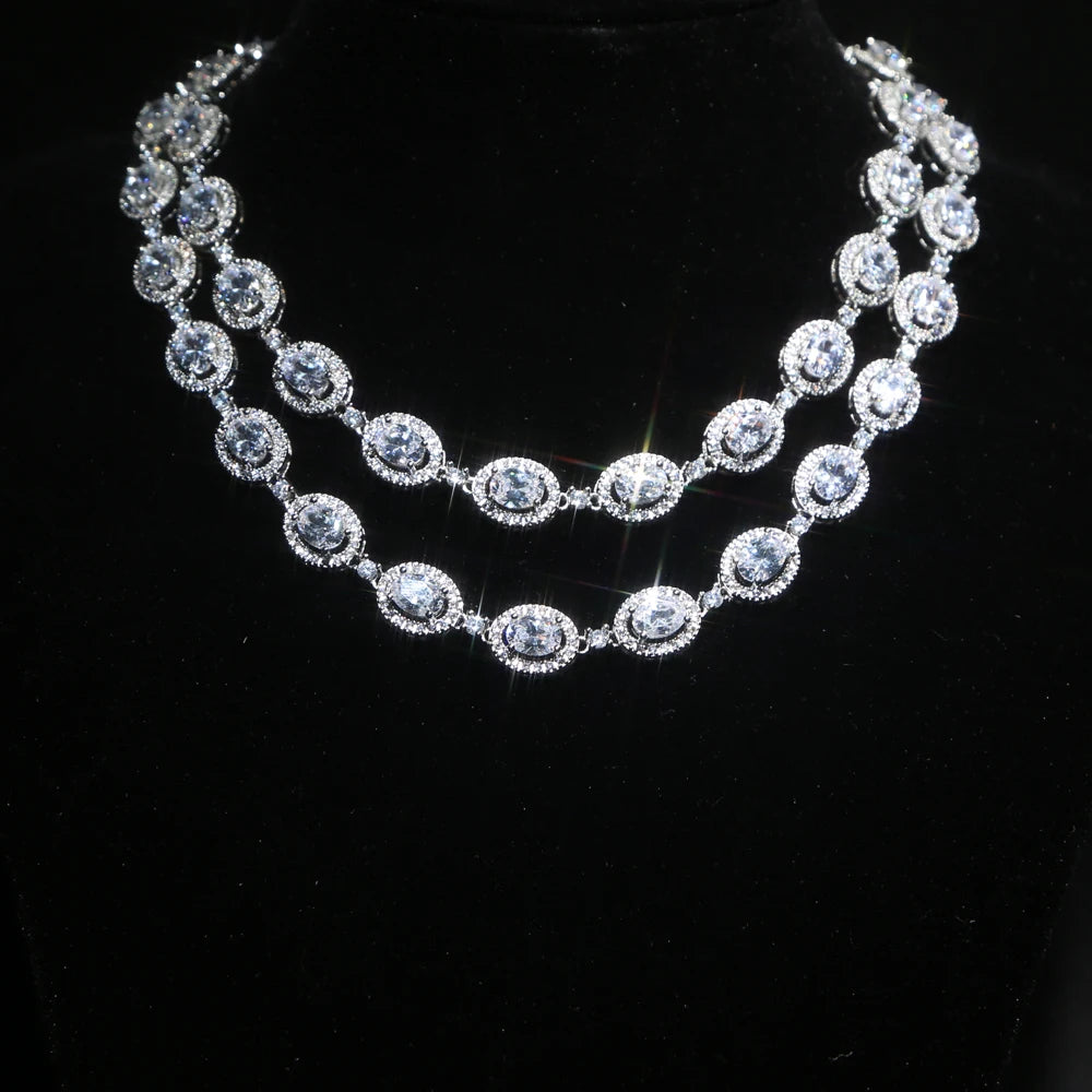 New Iced Out Bling Hip Hop Oval CZ Paved Sparking Colorful Stone Necklace Tennis Rainbow Zircon Choker Women Jewelry