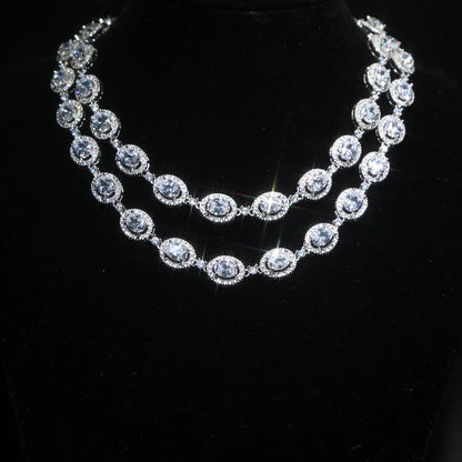 New Iced Out Bling Hip Hop Oval CZ Paved Sparking Colorful Stone Necklace Tennis Rainbow Zircon Choker Women Jewelry