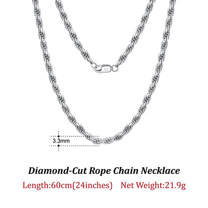 ORSA JEWELS Solid 925 Sterling Silver 2.3/3.3mm Diamond-Cut Rope Chain Necklace for Women Men fashion Neck Chain Jewelry SC29