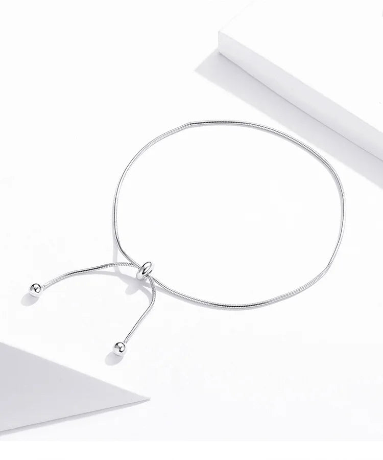 BAMOER Genuine 925 Sterling Silver Adjustable Snake Charm Anklet for Women Foot Bracelet Jewelry Minimalist Jewelry 30CM SCT016