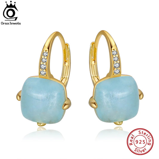 ORSA JEWELS Fashion Natural Cushion Cut Aquamarine 925 Sterling Silver Dainty Earrings for Women Brides Jewelry Gifts GME09