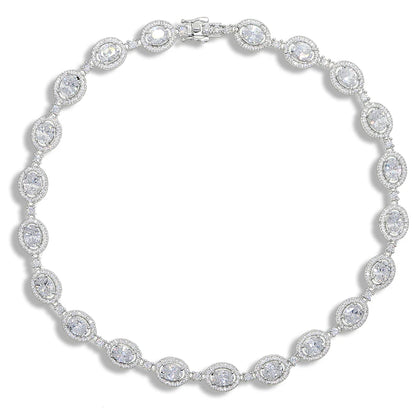 New Iced Out Bling Hip Hop Oval CZ Paved Sparking Colorful Stone Necklace Tennis Rainbow Zircon Choker Women Jewelry