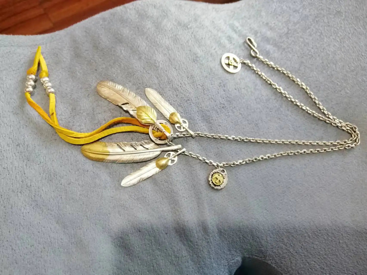 BOCAI New Solid Pure Thai Silver Feather Trend Men's and Women's Necklace