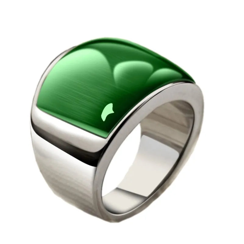 BOCAI 316l Titanium Steel Men's Rings Domineering Fashion Personaltiy Temperament Green Cat's Eye Gemstone Finger Ring