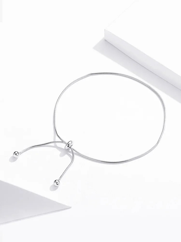 BAMOER Genuine 925 Sterling Silver Adjustable Snake Charm Anklet for Women Foot Bracelet Jewelry Minimalist Jewelry 30CM SCT016