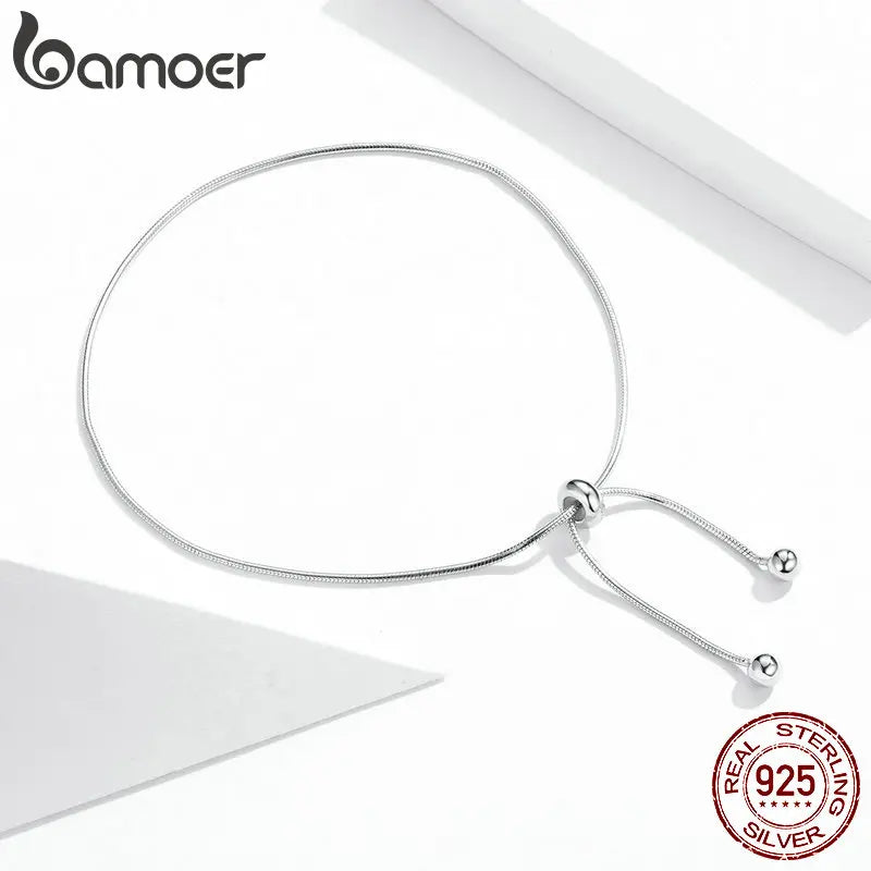 BAMOER Genuine 925 Sterling Silver Adjustable Snake Charm Anklet for Women Foot Bracelet Jewelry Minimalist Jewelry 30CM SCT016