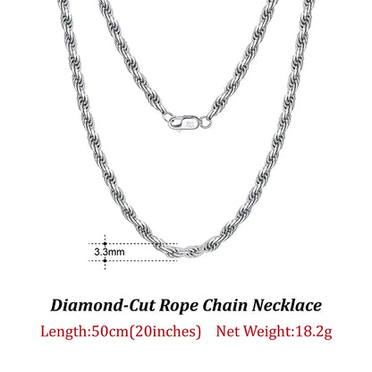 ORSA JEWELS Solid 925 Sterling Silver 2.3/3.3mm Diamond-Cut Rope Chain Necklace for Women Men fashion Neck Chain Jewelry SC29