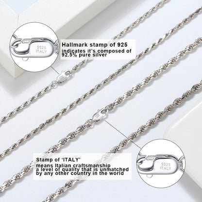 ORSA JEWELS Solid 925 Sterling Silver 2.3/3.3mm Diamond-Cut Rope Chain Necklace for Women Men fashion Neck Chain Jewelry SC29