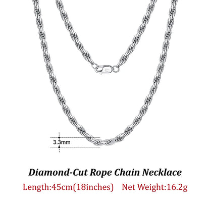 ORSA JEWELS Solid 925 Sterling Silver 2.3/3.3mm Diamond-Cut Rope Chain Necklace for Women Men fashion Neck Chain Jewelry SC29