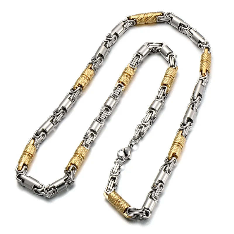 6mm Heavy 18K Gold Color Stainless Steel Byzantine Chain Necklace Men Women Punk Rock Hiphop Black Biker Bike Choker Jewelry