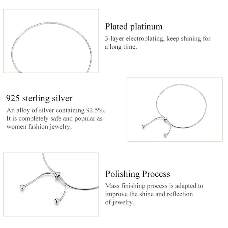 BAMOER Genuine 925 Sterling Silver Adjustable Snake Charm Anklet for Women Foot Bracelet Jewelry Minimalist Jewelry 30CM SCT016