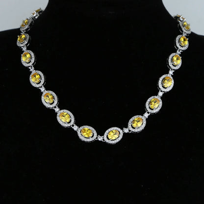 New Iced Out Bling Hip Hop Oval CZ Paved Sparking Colorful Stone Necklace Tennis Rainbow Zircon Choker Women Jewelry