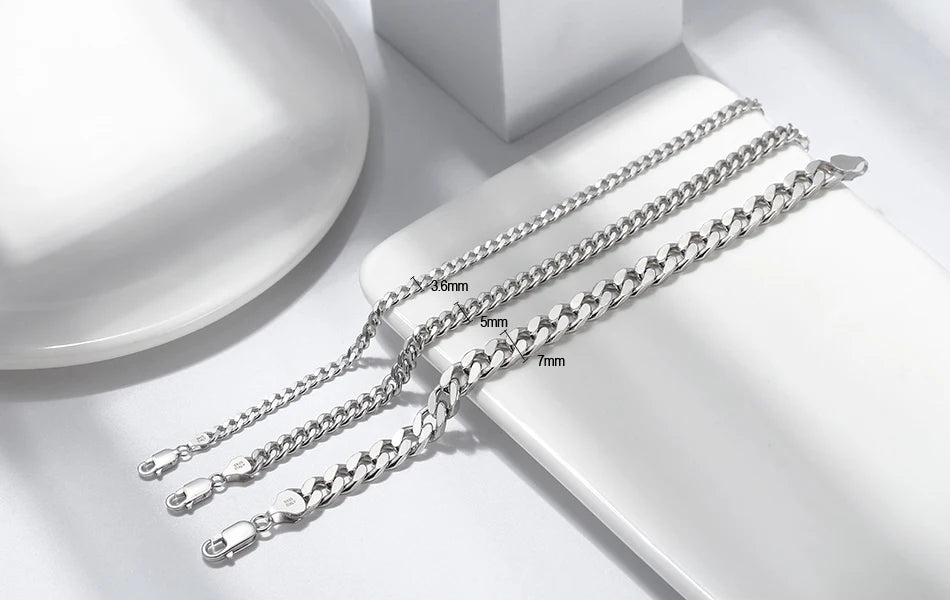 ORSA JEWELS Silver 925 Diamond-Cut Cuban Bracelet for Women Men 3.6/5/7mm Link Curb Chain Punk Cuban Bracelet Jewelry SB104