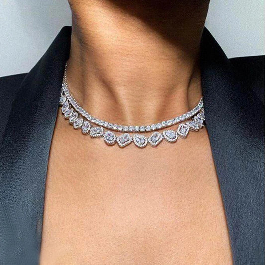 2025 Iced Out Bling Sparking Geometric Rectangle Tear Drop Cubic Zirconia Choker Necklace For Women Fashion Wedding Gift Jewelry