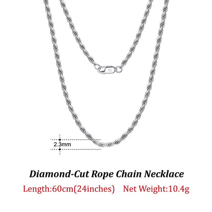 ORSA JEWELS Solid 925 Sterling Silver 2.3/3.3mm Diamond-Cut Rope Chain Necklace for Women Men fashion Neck Chain Jewelry SC29