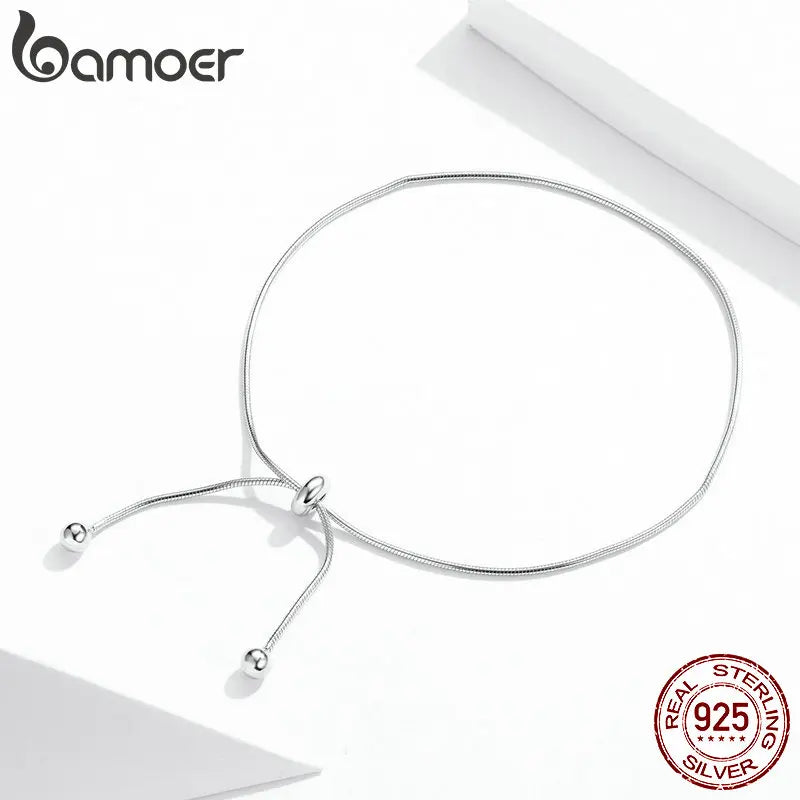 BAMOER Genuine 925 Sterling Silver Adjustable Snake Charm Anklet for Women Foot Bracelet Jewelry Minimalist Jewelry 30CM SCT016