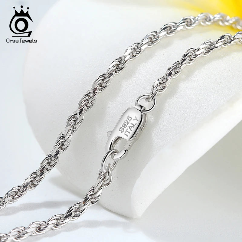 ORSA JEWELS Solid 925 Sterling Silver 2.3/3.3mm Diamond-Cut Rope Chain Necklace for Women Men fashion Neck Chain Jewelry SC29