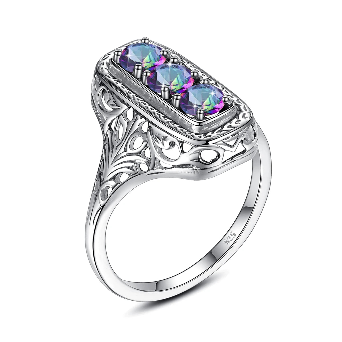 Szjinao Classic 3 Stone Aquamarine Ring For Woman Silver 925 Round Vintage Anniversary Party Gift Quality Fine Jewelry New Style