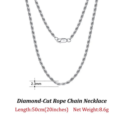 ORSA JEWELS Solid 925 Sterling Silver 2.3/3.3mm Diamond-Cut Rope Chain Necklace for Women Men fashion Neck Chain Jewelry SC29