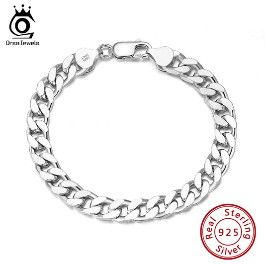 ORSA JEWELS Silver 925 Diamond-Cut Cuban Bracelet for Women Men 3.6/5/7mm Link Curb Chain Punk Cuban Bracelet Jewelry SB104