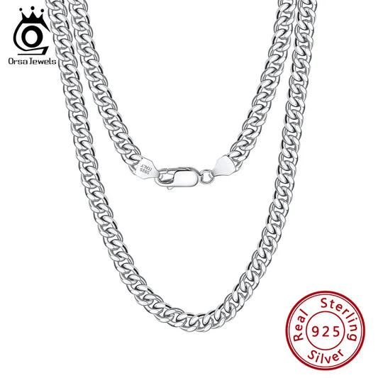 ORSA JEWELS 925 Sterling Silver Solid Diamond-Cut Cuban Chain 3.6/5/7mm Link Curb Chain Necklace for Men Women Jewelry SC36