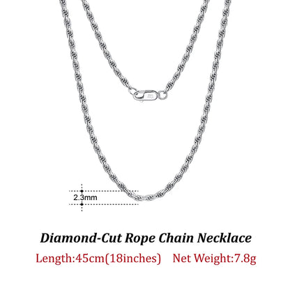 ORSA JEWELS Solid 925 Sterling Silver 2.3/3.3mm Diamond-Cut Rope Chain Necklace for Women Men fashion Neck Chain Jewelry SC29