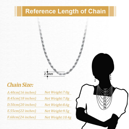ORSA JEWELS Solid 925 Sterling Silver 2.3/3.3mm Diamond-Cut Rope Chain Necklace for Women Men fashion Neck Chain Jewelry SC29