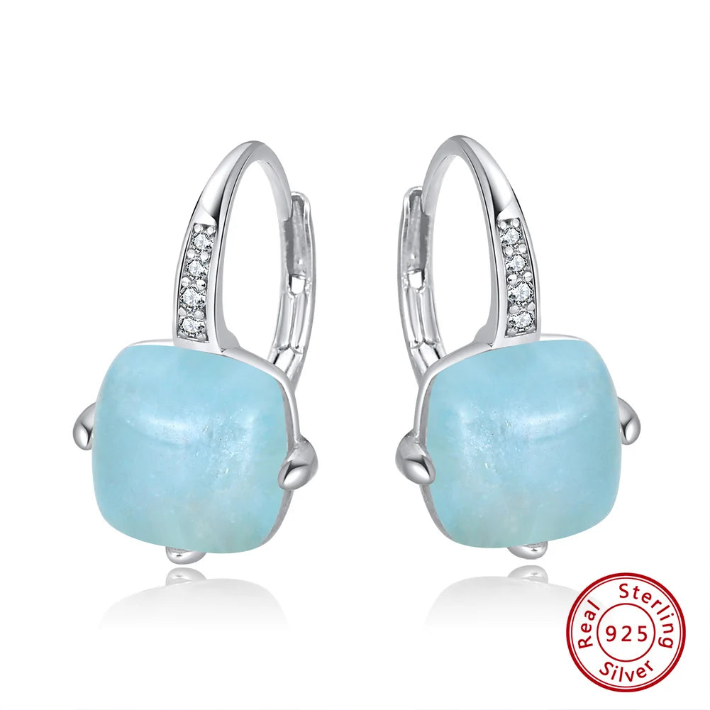 ORSA JEWELS Fashion Natural Cushion Cut Aquamarine 925 Sterling Silver Dainty Earrings for Women Brides Jewelry Gifts GME09