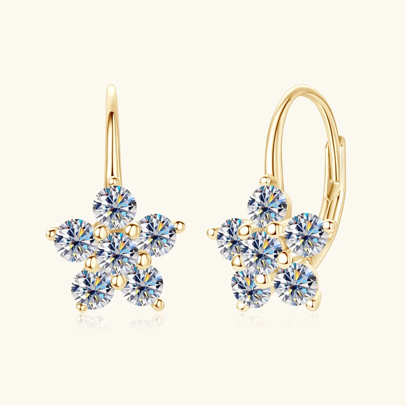 Original 925 Sterling Silver Flower Hoop Clip Earrings D0.60CT Full Moissanite Earrings for Women Wedding Jewelry Valentine Gift