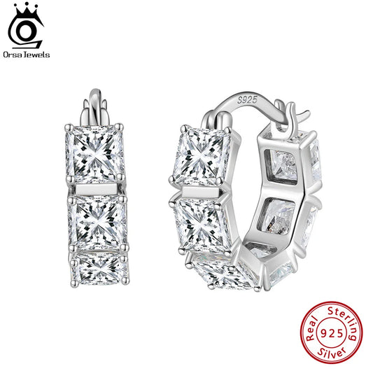 ORSA JEWELS Brilliant 925 Sterling Silver Round 8A Premium Zircon Hoop Earrings for Women Dainty Earrings Jewelry Gifts LZE15