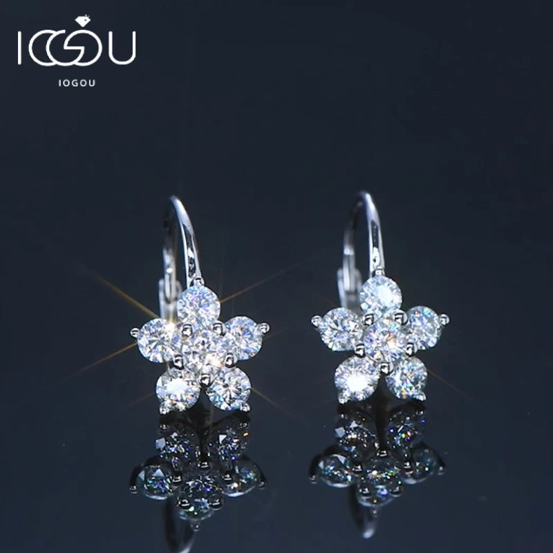 Original 925 Sterling Silver Flower Hoop Clip Earrings D0.60CT Full Moissanite Earrings for Women Wedding Jewelry Valentine Gift