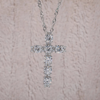 AnuJewel 4MM 2.1 Carat D Color Moissanite Diamond Cross Pendant Necklace 925 Sterling Silver 18K Gold Plated Customs Jewelry