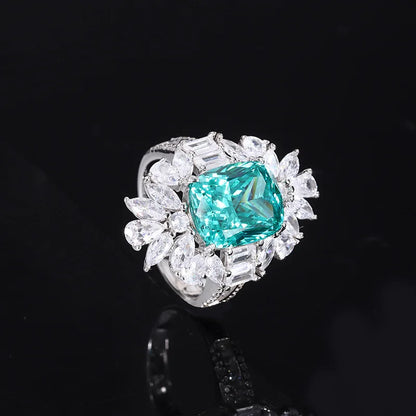 18K Gold Inlaid with PT950 Platinum Colored Gemstone Tourmaline Paraiba Mouth Jewelry Ring 10*12