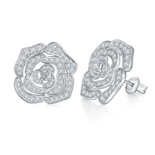 1.18ct All Moissanite D Color VVSI 18K White Gold Plated S925 Sterling Silver Flower Halo Stud Earrings Lab Diamond Fine Jewelry