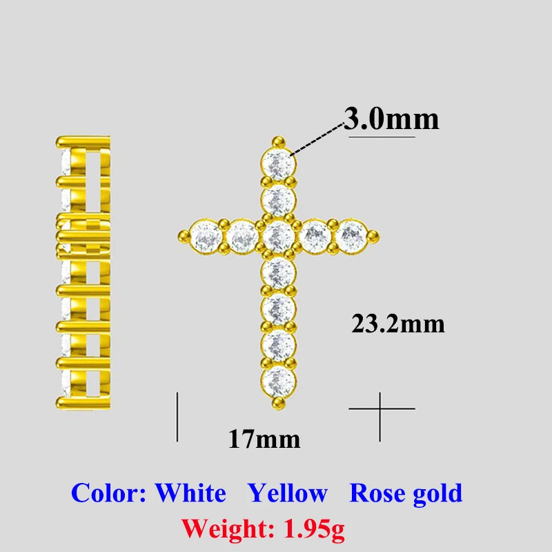 [Big Factory] Unisex Moissanite Diamond Cross Pendants For Women Original 925 Sterling Silver Yellow Men‘ s Diamond Chain Hiphop