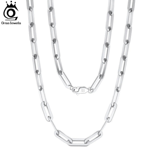 ORSA JEWELS Genuine 925 Sterling Silver Paperclip Neck Chain 6/9.3/12mm Basic Link Chain Necklace for Men Women Jewelry SC39