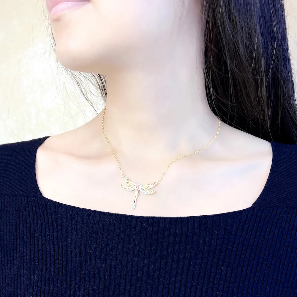 Necklace Large Dragonfly Brand New Link Chain Fine Jewelry Europe 925 Stering Silver Bohemia Happy Gift For Women