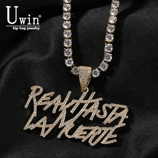 Uwin Rapper Anuel AA Real Hasta La Muerte Pendant CZ Necklaces For Women Man Hip Hop Jewelry