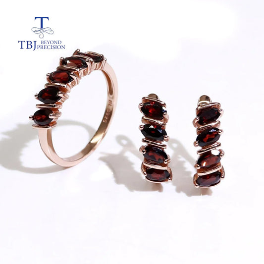 Simple design natural garnet for women Fine jewelry 925 silver gemstone ring earrings jewelry set daily wear gift