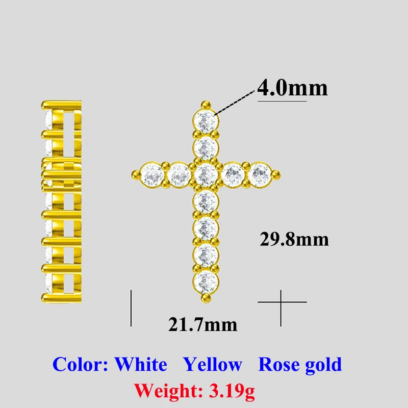 [Big Factory] Unisex Moissanite Diamond Cross Pendants For Women Original 925 Sterling Silver Yellow Men‘ s Diamond Chain Hiphop
