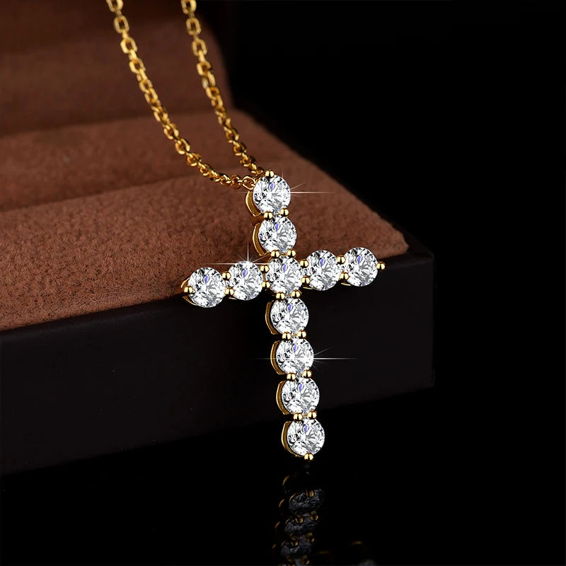 [Big Factory] Unisex Moissanite Diamond Cross Pendants For Women Original 925 Sterling Silver Yellow Men‘ s Diamond Chain Hiphop