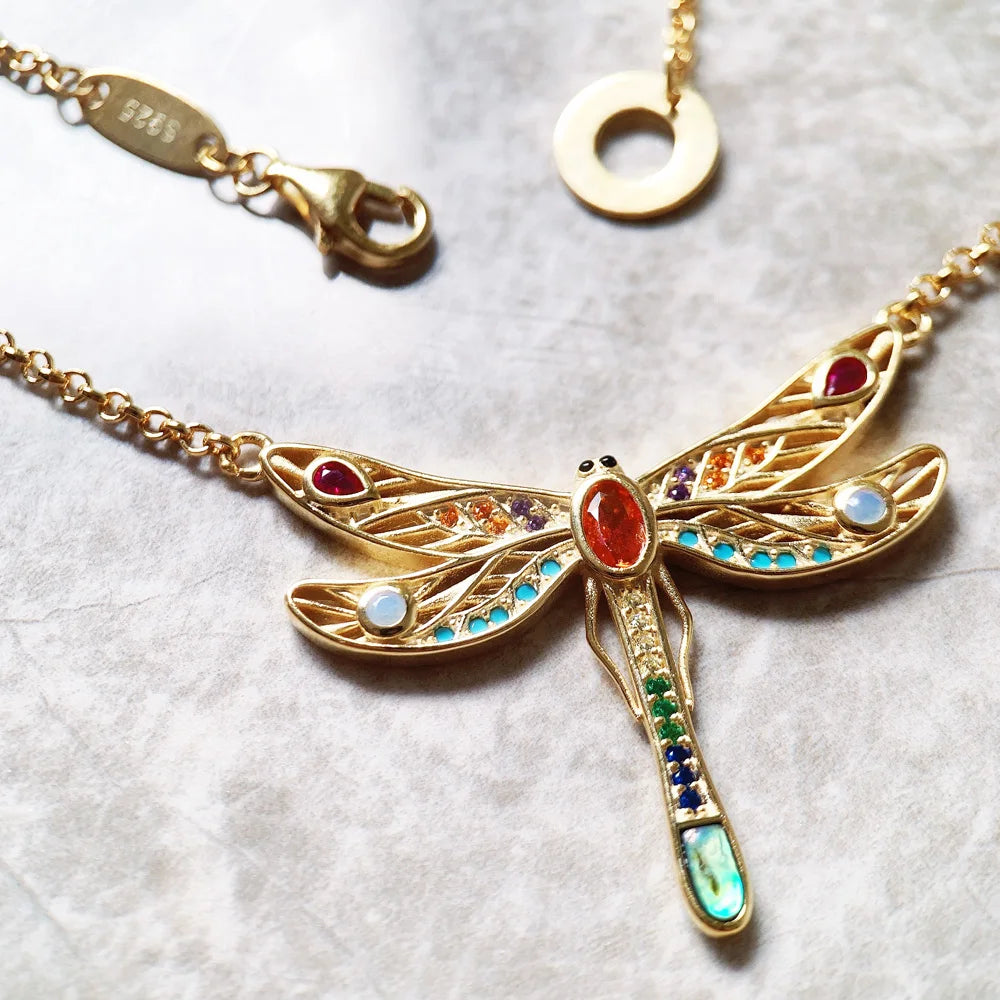 Necklace Large Dragonfly Brand New Link Chain Fine Jewelry Europe 925 Stering Silver Bohemia Happy Gift For Women