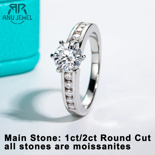 AnuJewel 1ct/2ct D Color Moissanite Engagement Rings For Women 925 Sterling Silver Promise Wedding Rings Fine Jewelry Wholesale