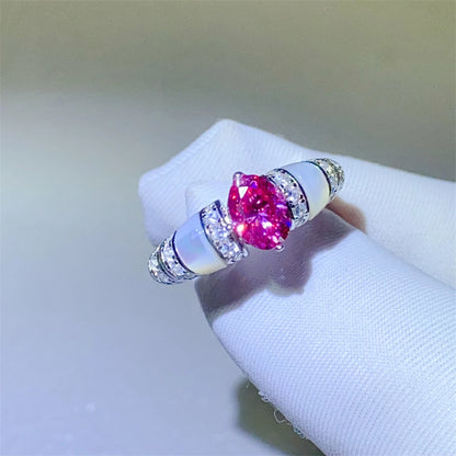 1CT Oval Moissanite Ring with Certificate Sparkling Pink Blue Diamond S925 Silver Wedding Band Engagement Fine Jewelry For Women