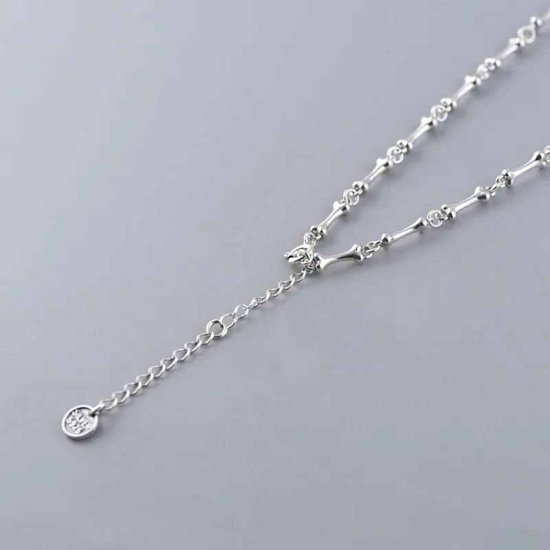 BOCAI 100% Real S925 Silver Jewelry Retro Creative Design Trendy Punk Skull Stick Bone Necklace for Woman