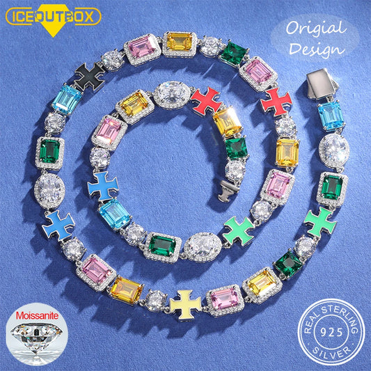 925 Sterling Silver Colorful Luminous Cross Cubic Zircon Necklace For Women Men Hip Hop Fine Jewelry Luxury Party Jewelry Gifts