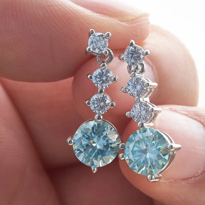 2.6ttw Full  Round Moissanite Drop Earrings For Women S925 Sterling Silver D Color Round Cut Diamond Earring Wedding Jewely