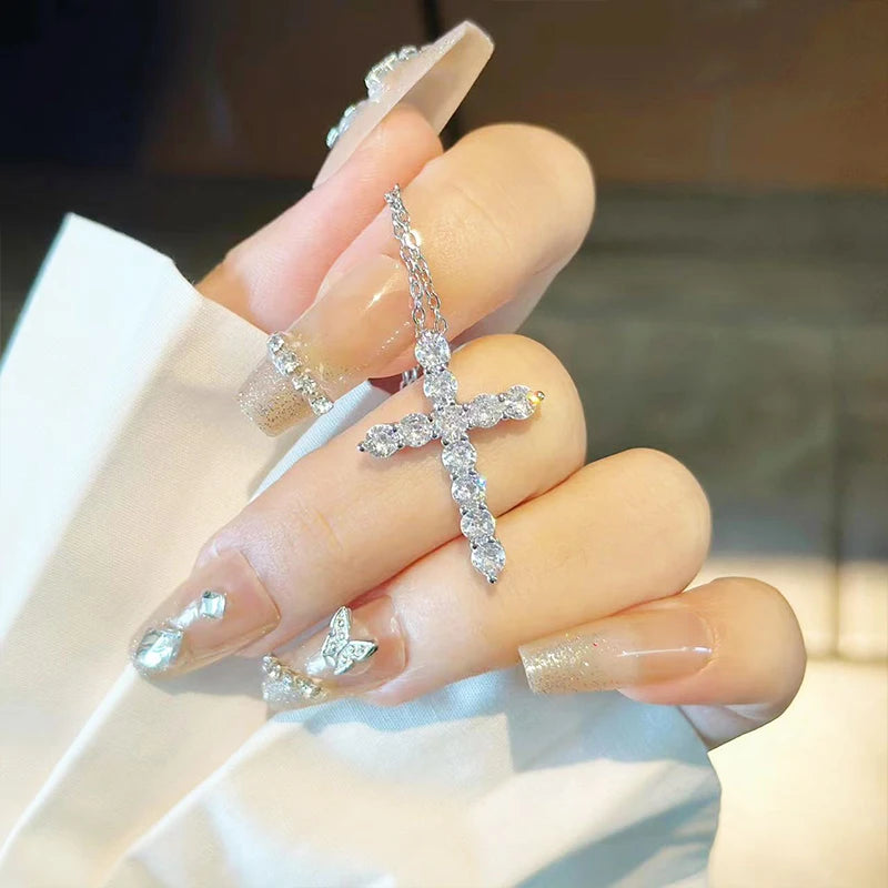 [Big Factory] Unisex Moissanite Diamond Cross Pendants For Women Original 925 Sterling Silver Yellow Men‘ s Diamond Chain Hiphop