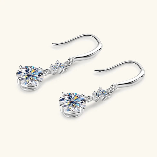 100% Real Silver 925 D Color 6.5mm Moissanite Diamond Hook Earrings Dangle Drop Earring for Women Wedding Jewelry Valentine Gift